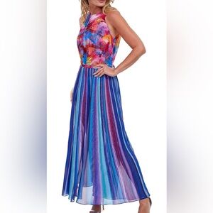 Gottex Multi-Color Floral Print Swim Cover-up long pleated sheer